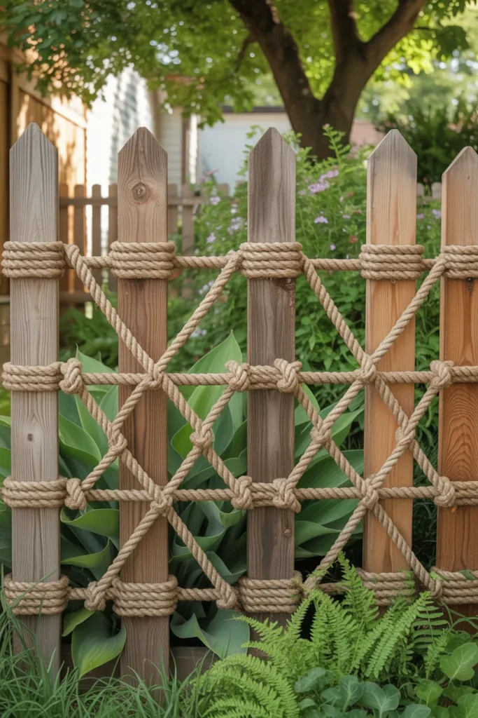 Rope and Wood Garden Fence