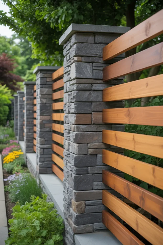Stone and Wood Fence Combo