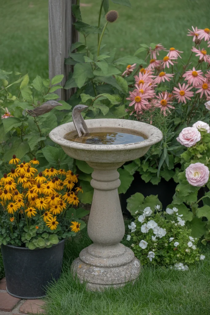 Cottage Garden Around a Birdbath