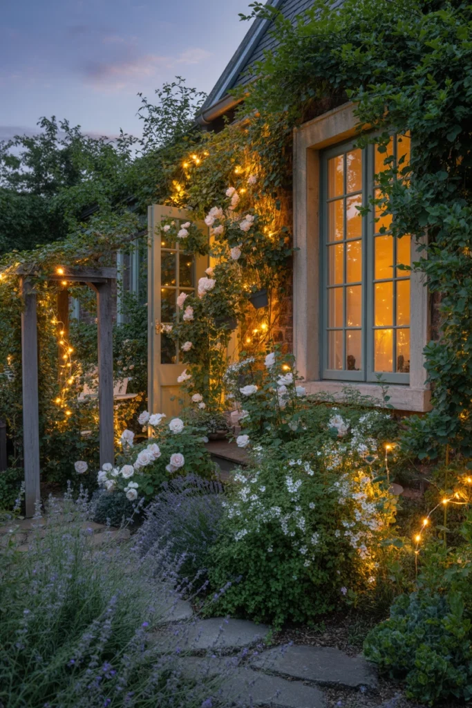 Cottage Garden With Fairy Lights