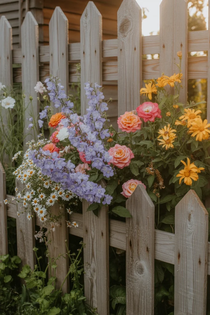 Flower Garden Along a Fence
