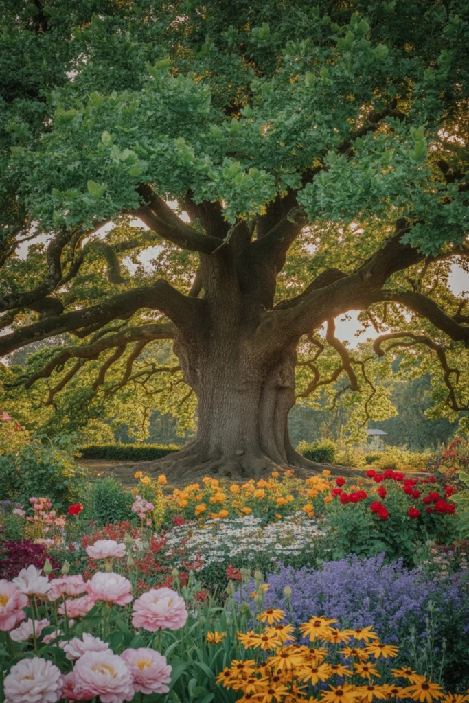 Flower Garden Around a Tree