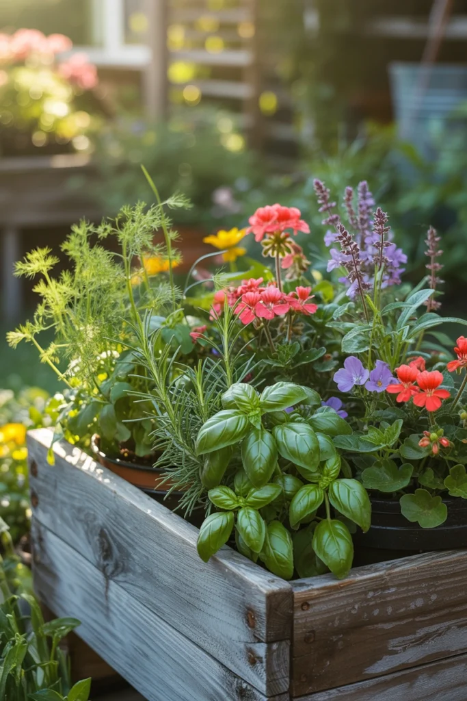 Mixed Flower and Herb Planter Box