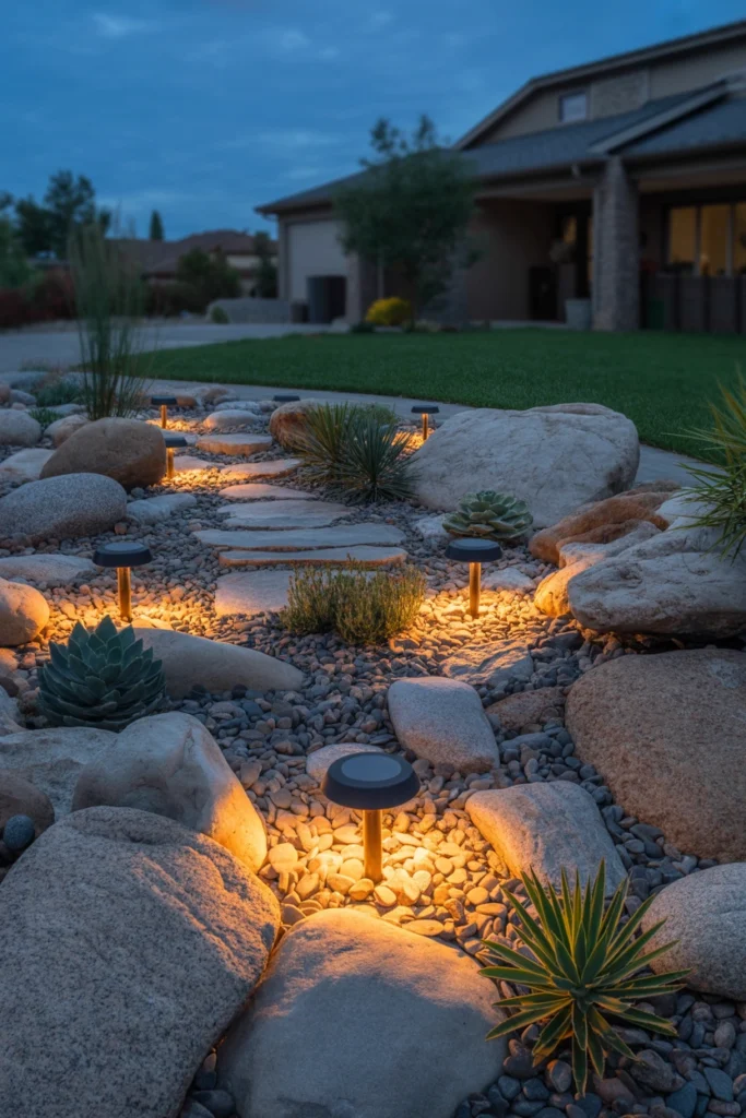 Rock Garden With Solar Lighting