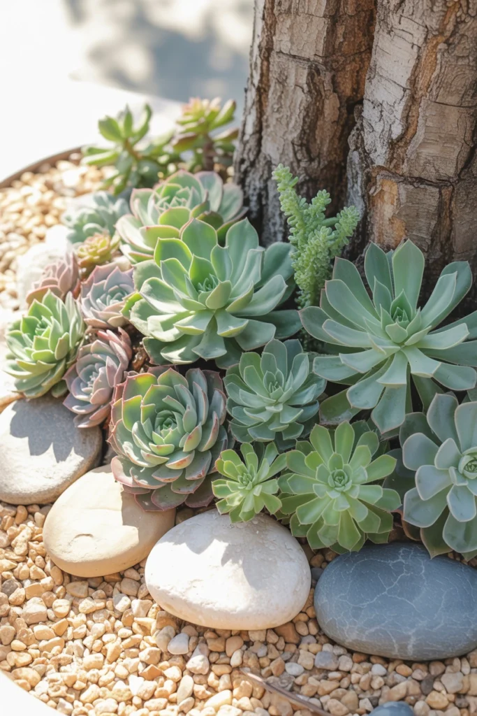Succulent Garden Around a Tree