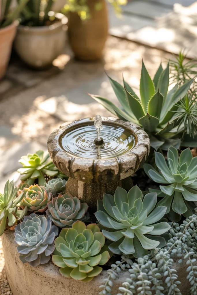 Succulent Garden With Water Feature