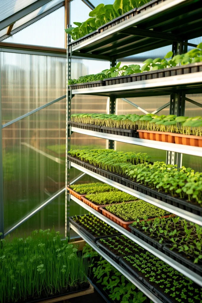Greenhouse With Vertical Shelving