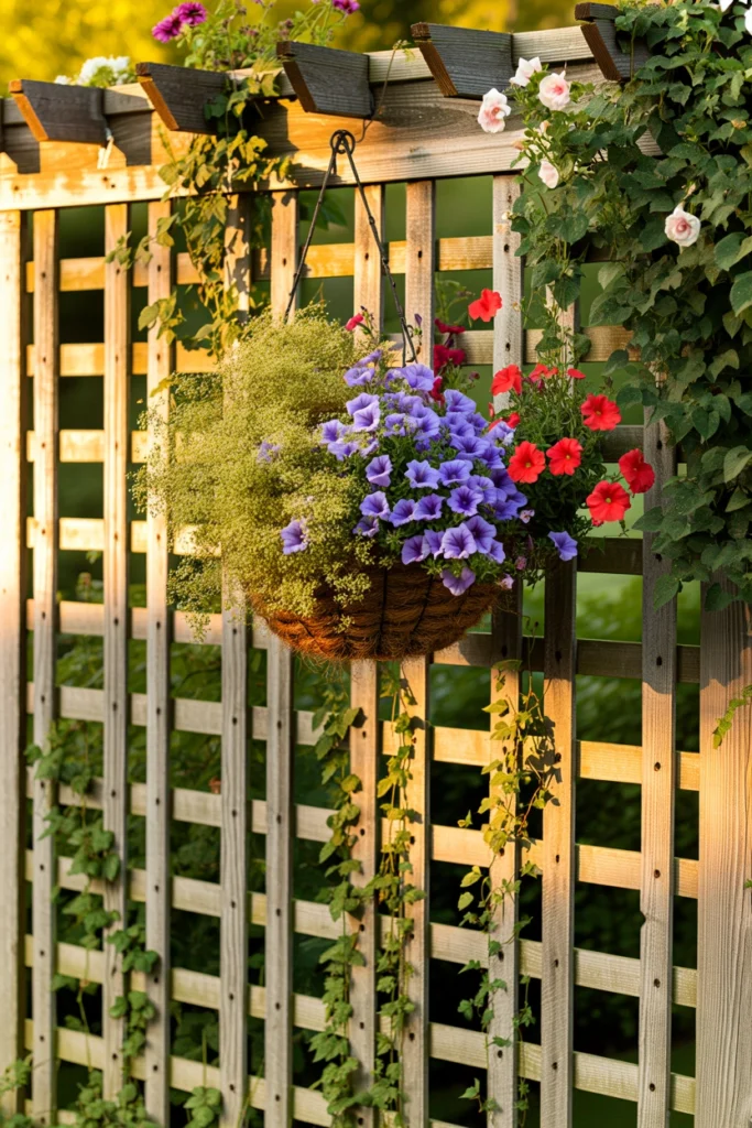 Lattice Fence With Hanging Plants
