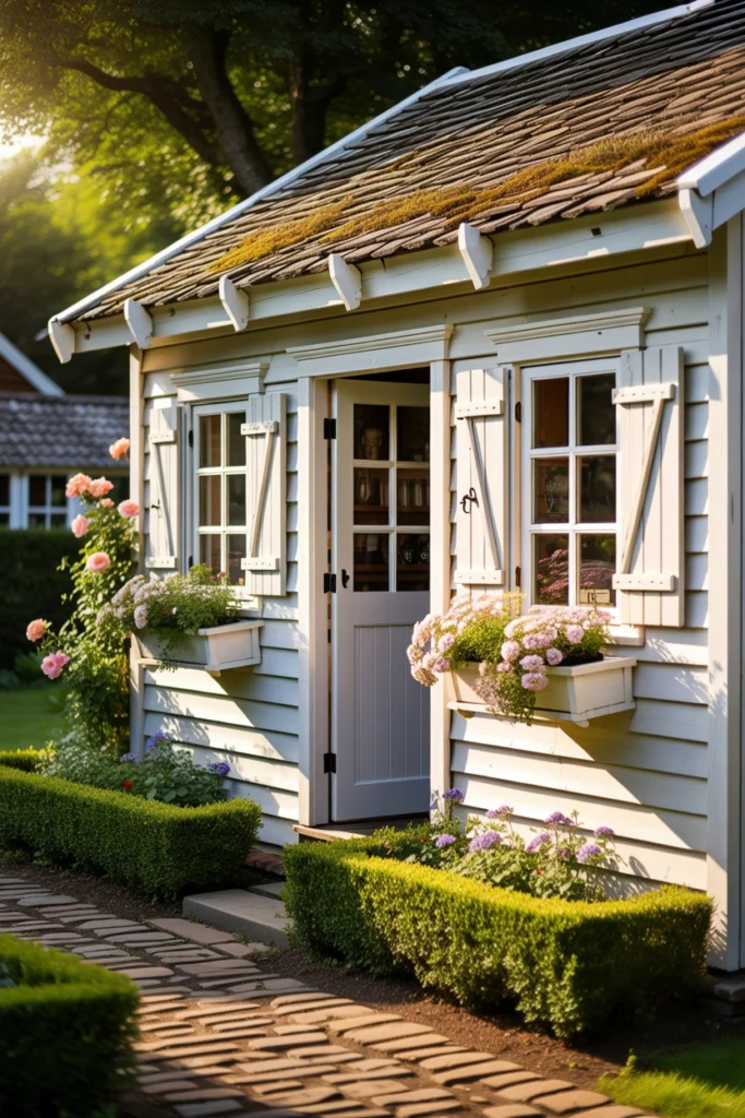 White Garden Shed With Shutters