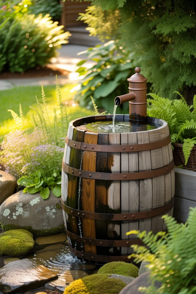 Wooden Barrel Fountain