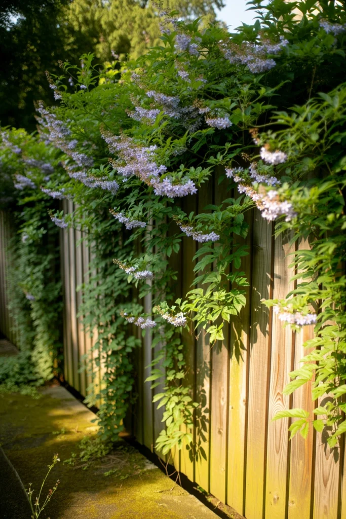 Wooden Privacy Fence With Climbing Vines