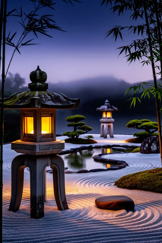 Zen Garden With Lanterns