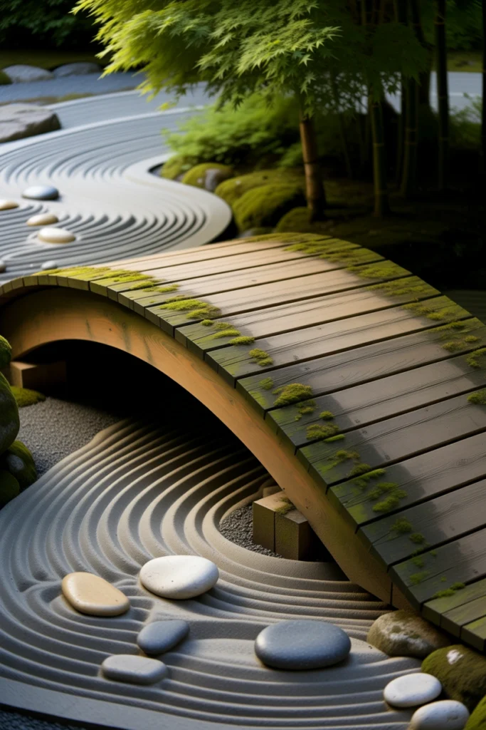 Zen Garden With Wooden Bridge